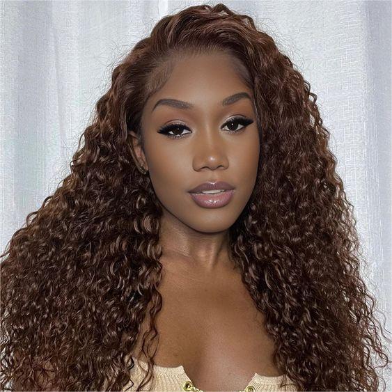 Pre-Cut Lace Wear Go Glueless Wig Dark Brown Pure Color Curly Breathable