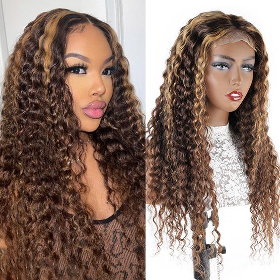 Pre-Cut Lace Wear Go Glueless Wig Honey Blonde With Brown Piano Color Curly Breathable