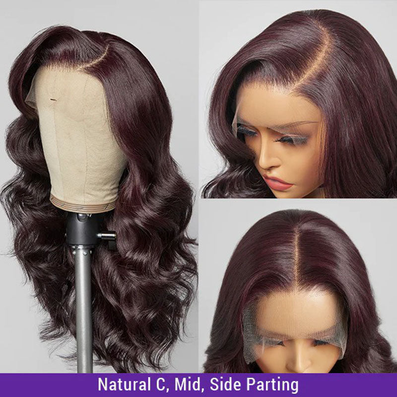 New Color Deep Purple Color Body Wave Wig Transparent Frontal Transparent Lace Wig 180% Density Hair Wig