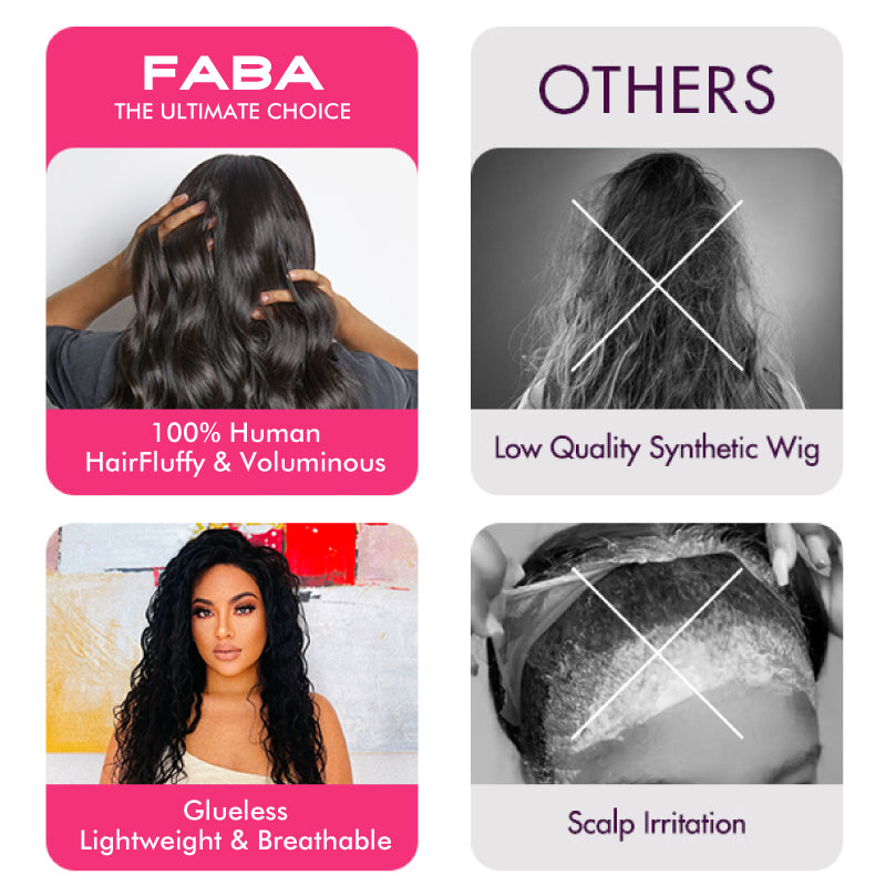 FABA Brown Highlight Afro Kinky Curly Wig - Pre-Cut Lace Glueless Closure Adjustable Mid/Side Part 200% Density with Natural Hairline