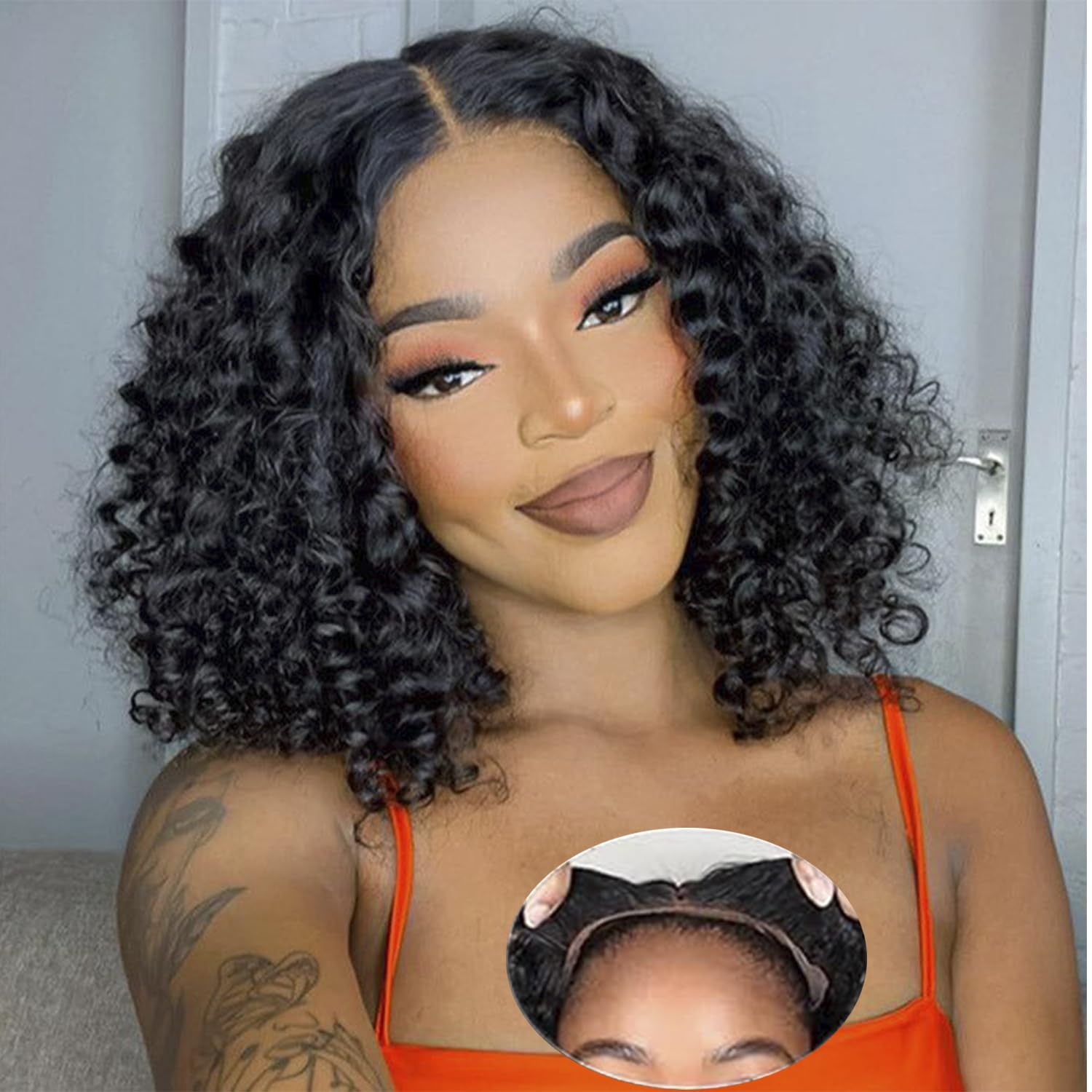 Short Curly Wig Bob Glueless Wig 4x4/13x4 HD Lace Front Wigs Natural Black Color Wig
