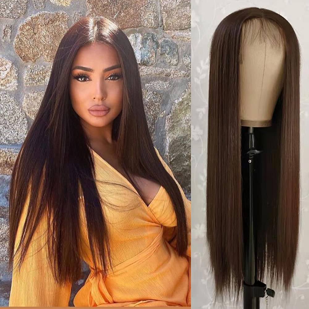 Brown Straight HD Lace Front Wigs 180% Density 100% Human Hair #4 Colored