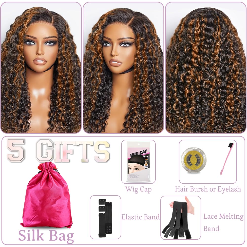Wear Go Pre-Cut Lace Black With Copper Color Curly Breathable Cap Glueless Wig