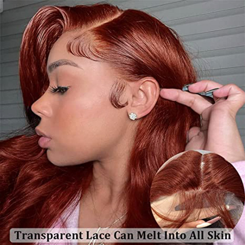 #33 Reddish Brown Wig Body Wave Wig Transparent Lace Front Wigs 180% Density Human Hair Wigs