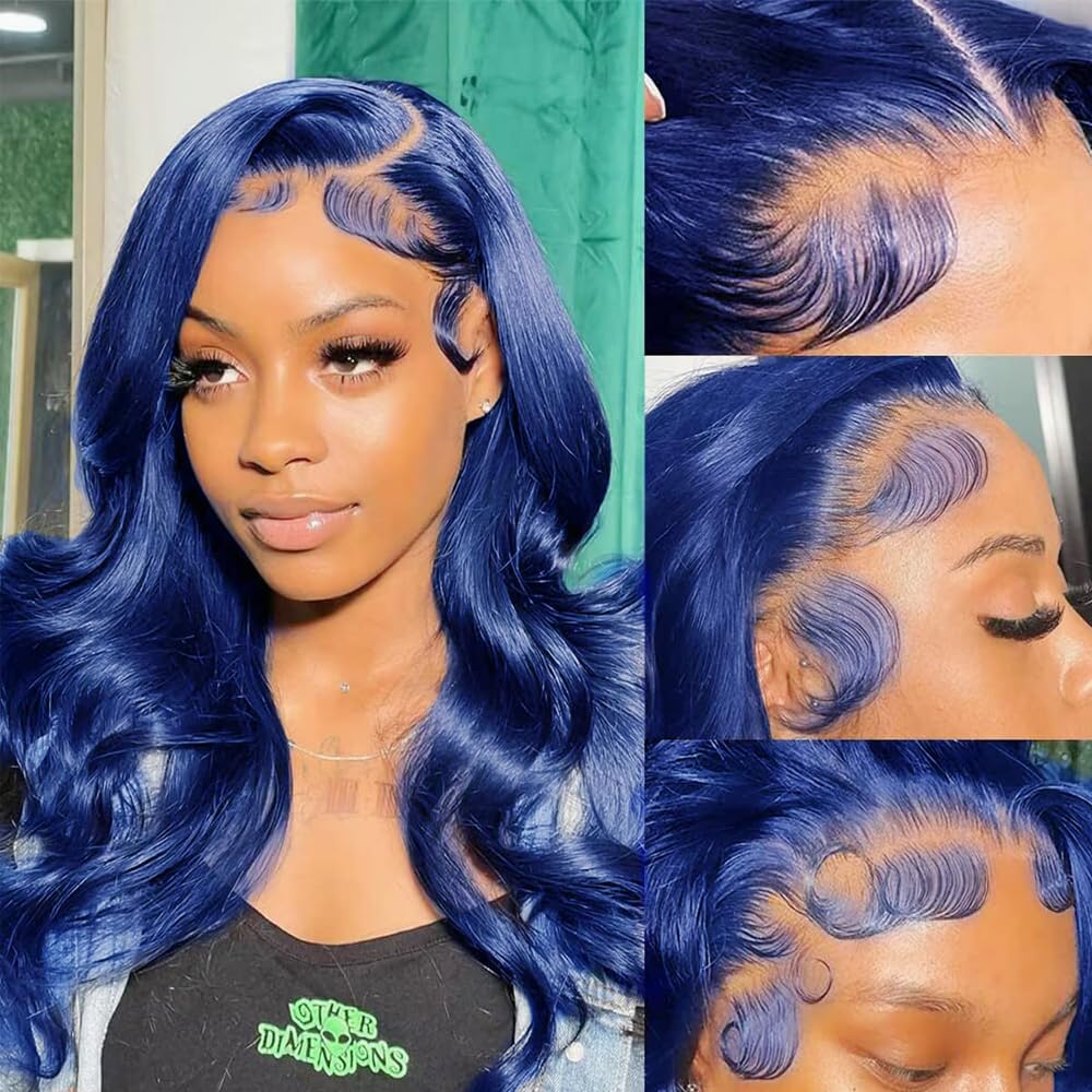 Blue Lace Front Wig Human Hair 13x4 HD Body Wave Human Hair Lace Front Wigs Pre Plucked Colored Blue Lace Front Wig 180% Desity