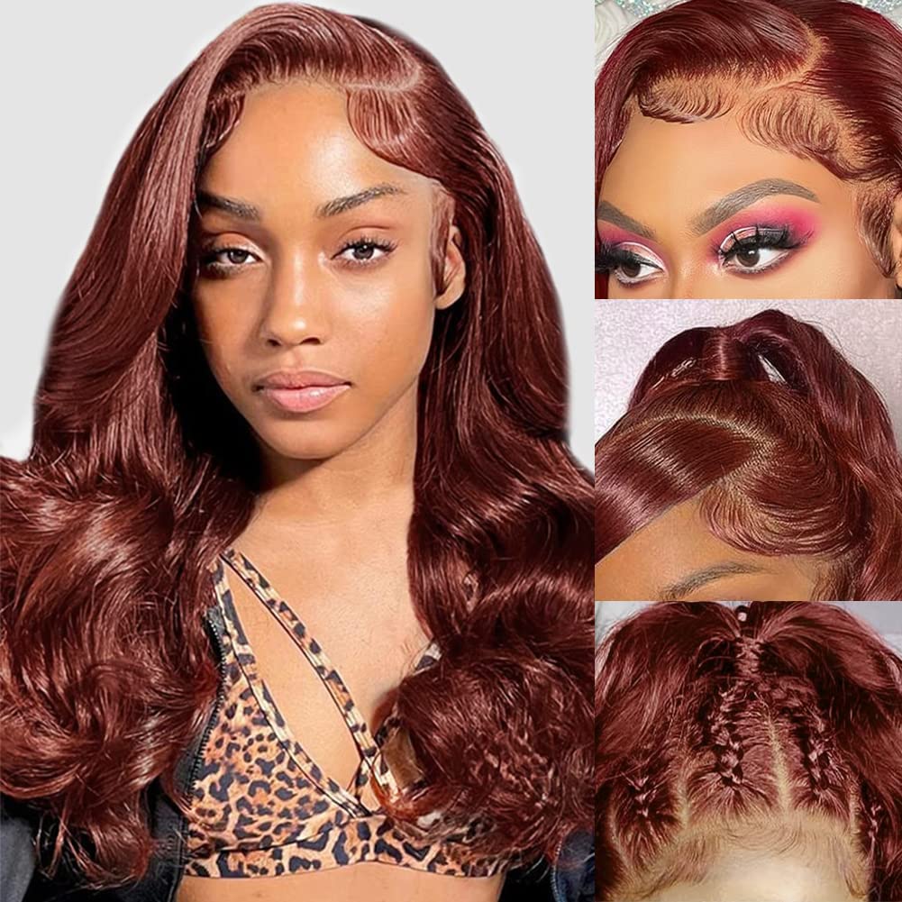 Pre-Cut Lace Wear Go Glueless Wig Reddish Brown Pure Color Body Wave Breathable