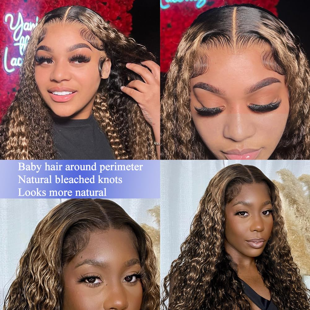 Pre-Cut Lace Wear Go Glueless Wig Black With Honey Blonde Piano Color Curly Breathable
