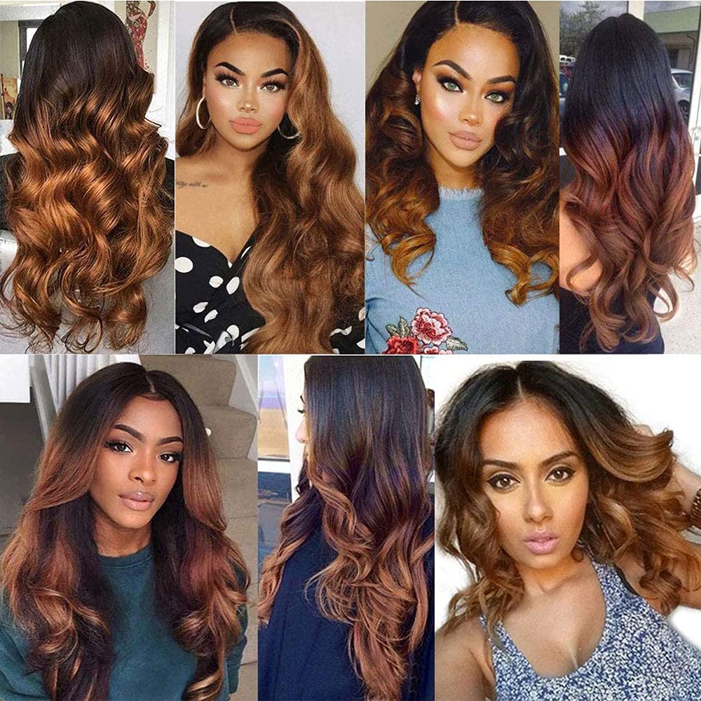 Black With Light Brown Ombre Color Body Wave Virgin Wig Transparent Lace Wig Human Hair Wig