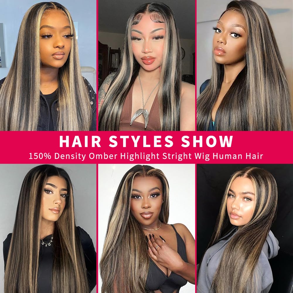 Pre-Cut Lace Wear Go Glueless Wig Black With Honey Blonde Piano Color Straight Breathable