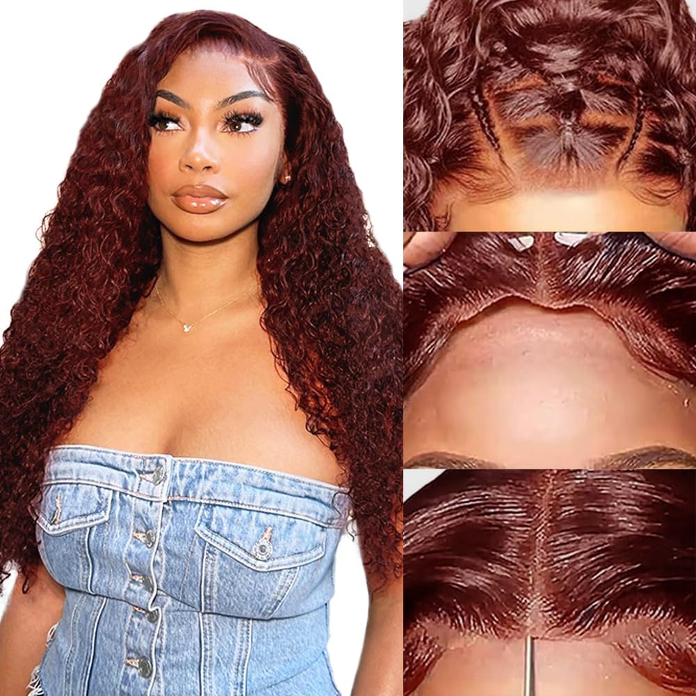 Pre-Cut Lace Wear Go Glueless Wig Reddish Brown Pure Color Curly Breathable