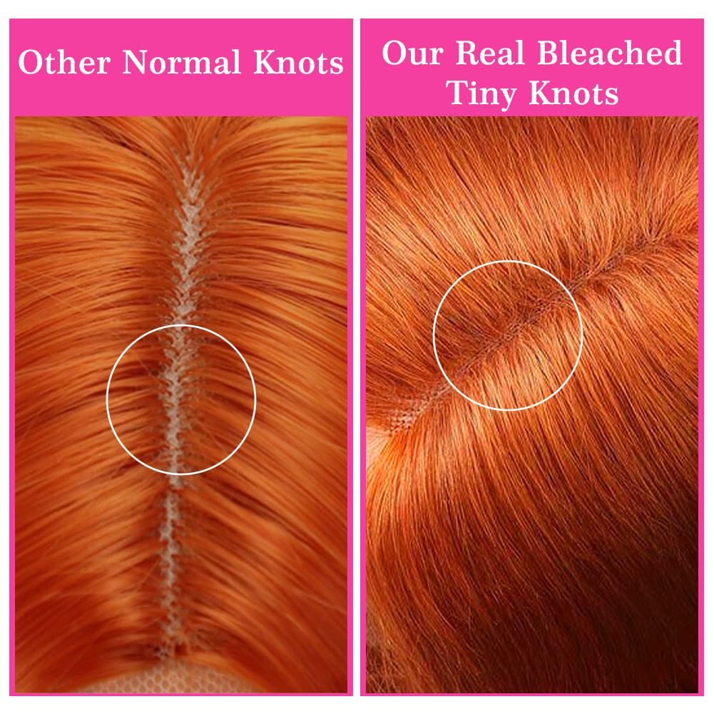 Ginger Orange Color 13x4 Transparent Lace Frontal Wigs Straight Human Hair With Baby Hair