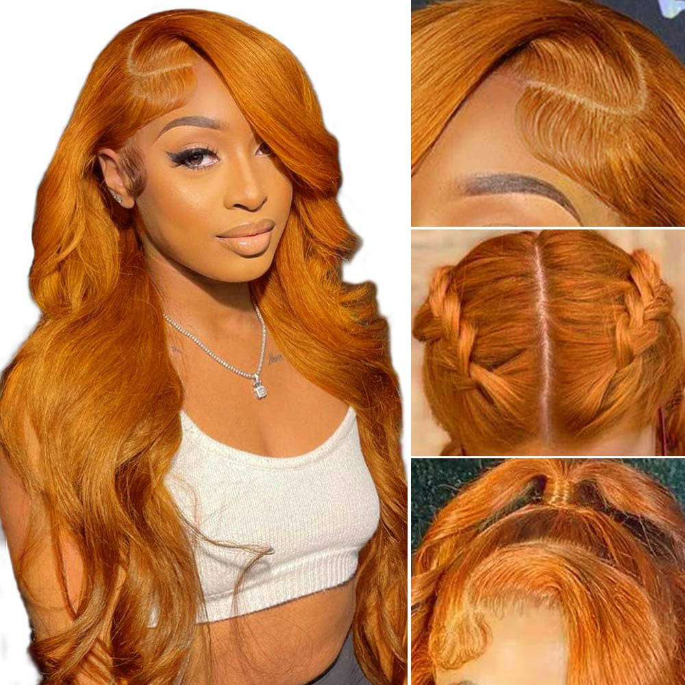 Pre-Cut Lace Wear Go Glueless Wig Ginger Orange Pure Color Body Wave Breathable
