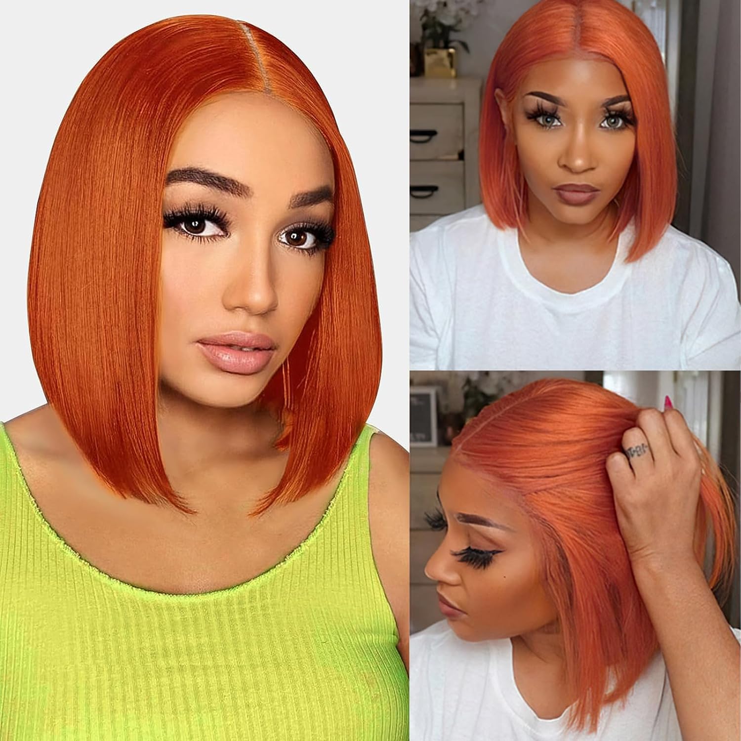 Glueless Wig Ginger Wig Short BoB Wig 13x4 Lace Front Wig Pre-plucked
