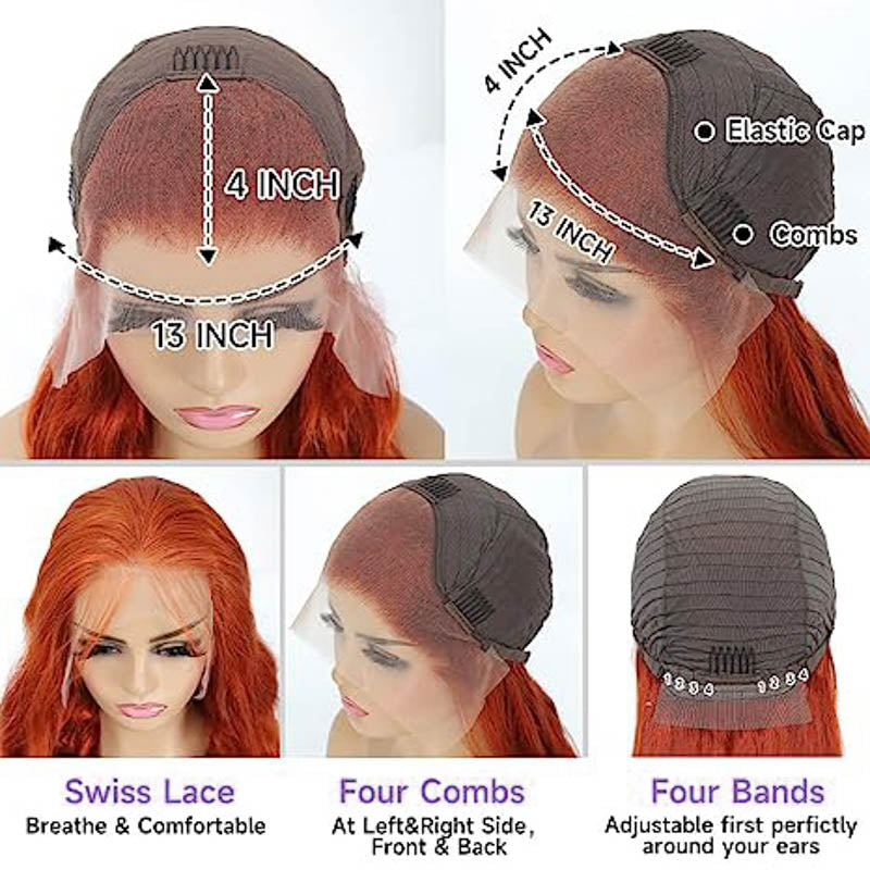 Ginger Orange Color Straight Wig 13x4 Transparent Transparent Lace Front Wigs 180% Density