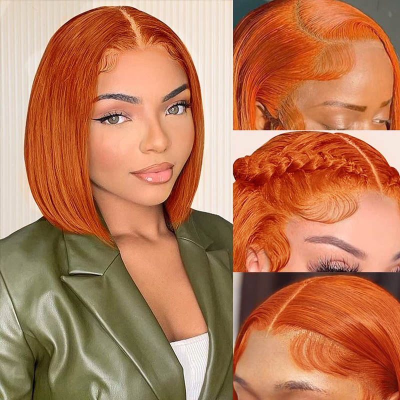 Glueless Wig Ginger Wig Short BoB Wig 13x4 Lace Front Wig Pre-plucked