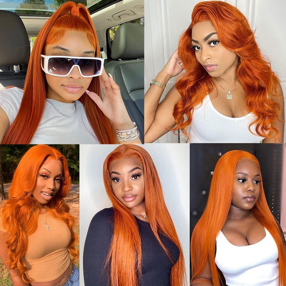 Pre-Cut Lace Wear Go Glueless Wig Ginger Orange Pure Color Straight Breathable