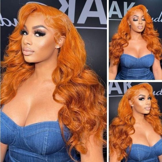 Glueless Wig Ginger Color Wig 13x4 Lace Body Wave Human Hair 180% Density Wig