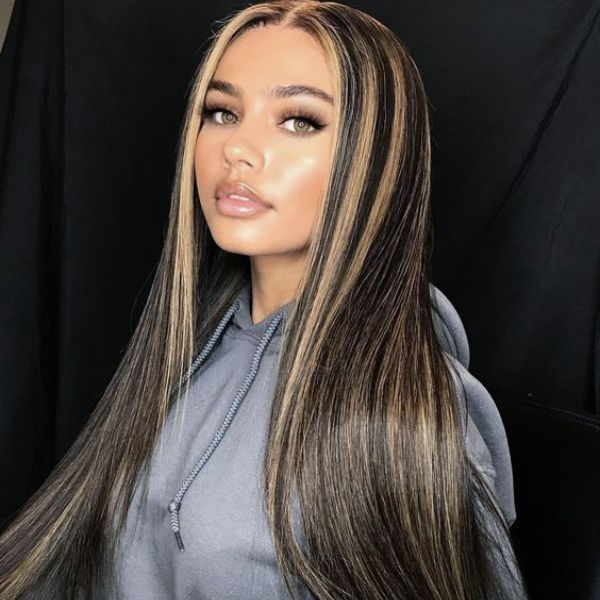 Pre-Cut Lace Wear Go Glueless Wig Black With Honey Blonde Piano Color Straight Breathable