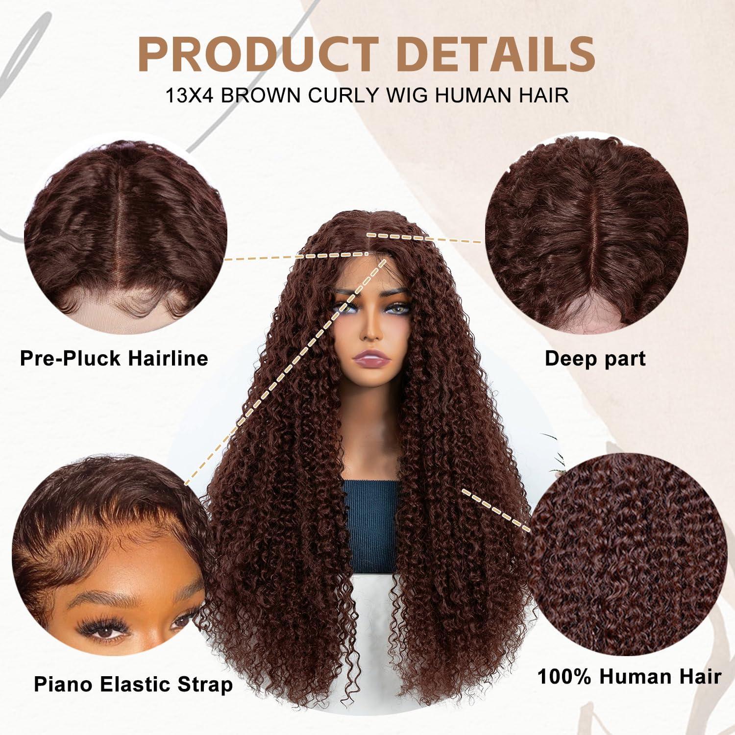 Pre-Cut Lace Wear Go Glueless Wig Dark Brown Pure Color Curly Breathable