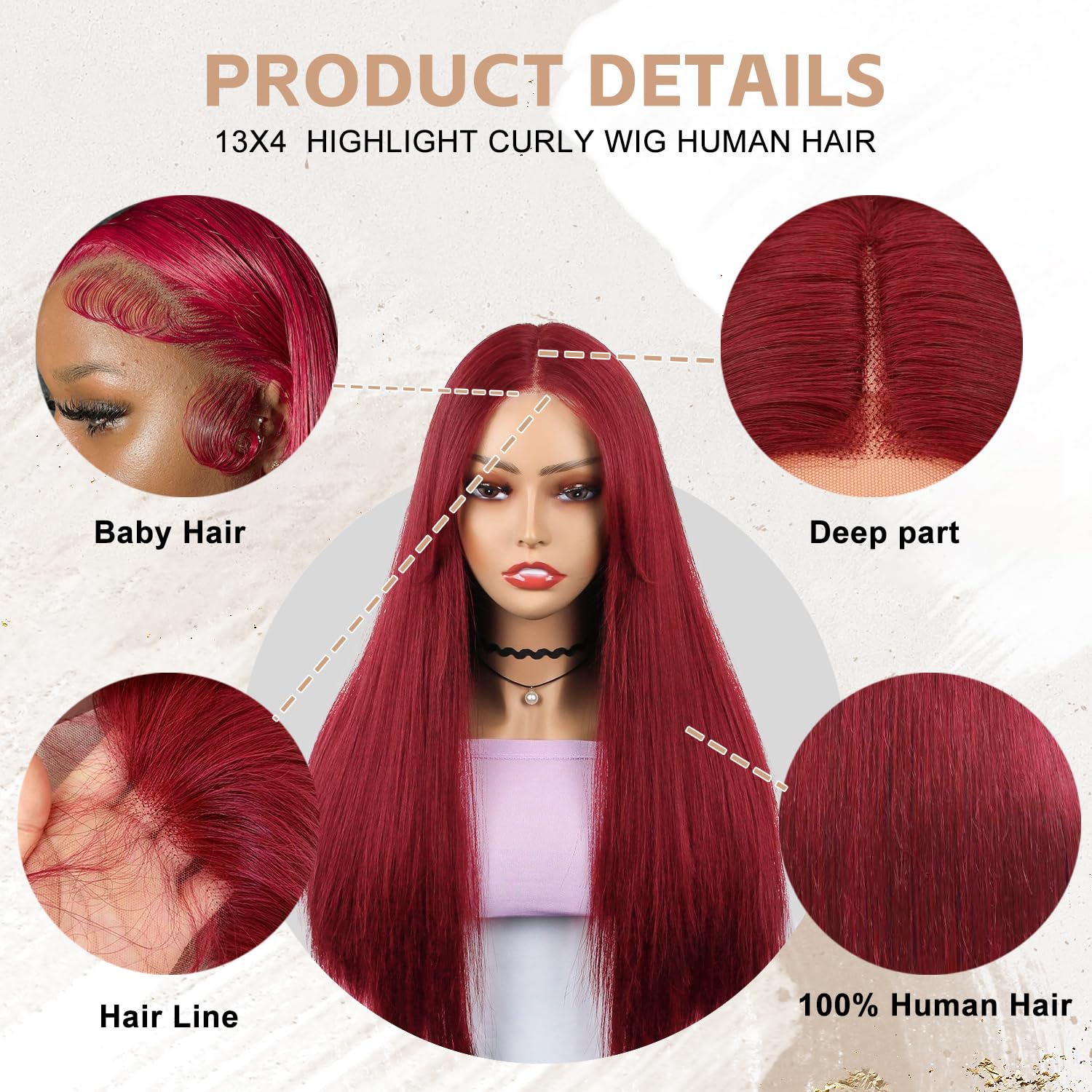 Pre-Cut Lace Wear Go Glueless Wig Burgundy Pure Color Straight Breathable