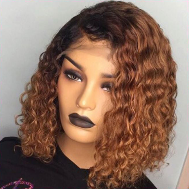 FABA Ready to Go Side Part Curly Bob Wig Trendy Mix Brown Glueless Wig Pre-plucked