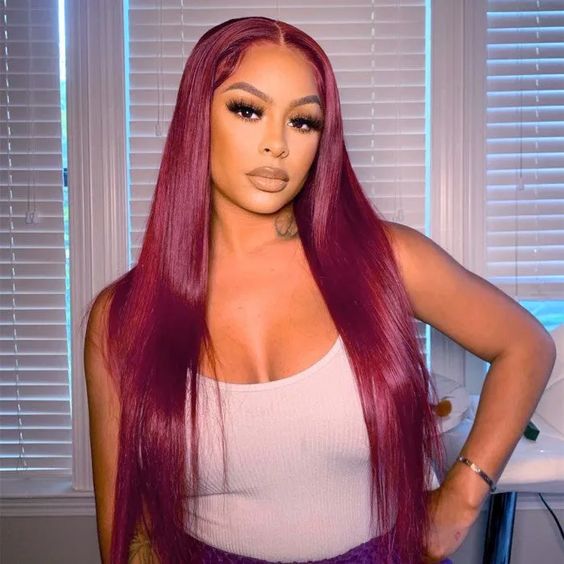 Burgundy Color Straight Wig 360 HD Transparent Lace Wigs 100% Human Hair For Black Women