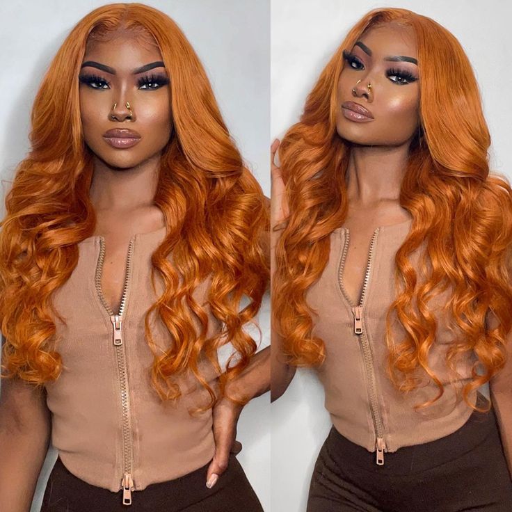 Glueless Wig Ginger Color Wig 13x4 Lace Body Wave Human Hair 180% Density Wig