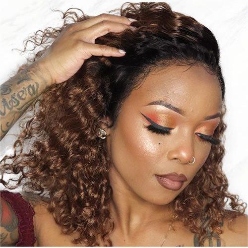Short Bob Wig Curly Pre Cut Transparent Lace Wig Balayage Omber Color Wigs