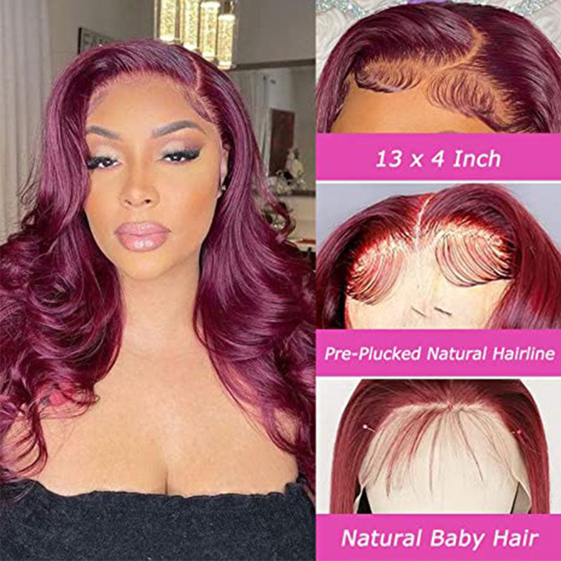 Burgundy Wig Colored Bob Wig Wavy Wigs Pre Cut Lace Wig 180% Density