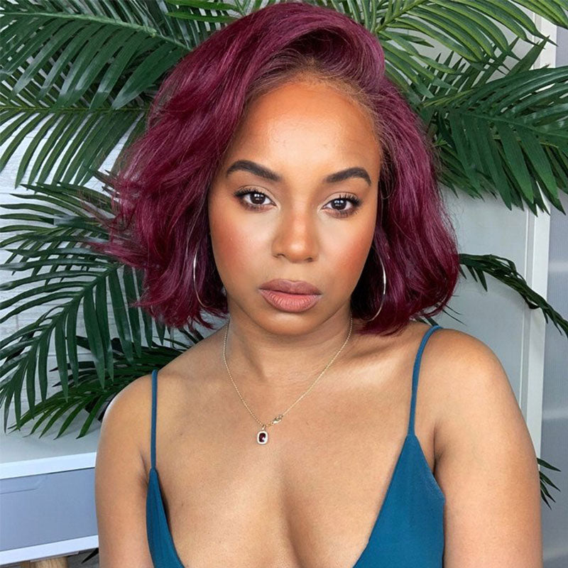 Burgundy Color Short Body Wave Bob Wigs Glueless HD 4x4 Lace Front Wigs Human Hair For Woman