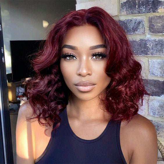 Burgundy Color Short Body Wave Bob Wigs Glueless HD 4x4 Lace Front Wigs Human Hair For Woman
