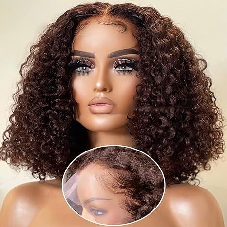 Chestnut Brown Wig Short Curly Wig Bob Wig 4x4/13x4/13x6 Lace Wig 180% Density