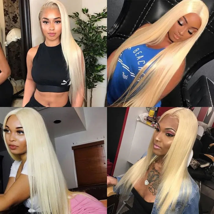 #613 Blonde Straight 180% Density Closure Lace Wig  Human Hair Wig