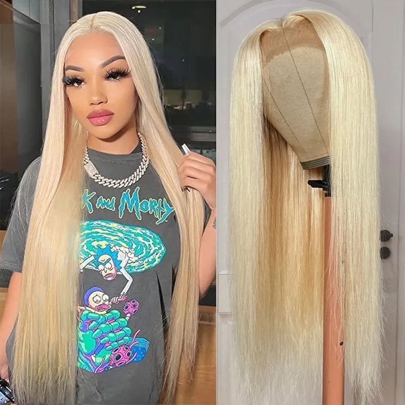 #613 Blonde Wig Color Straight Wig 150% Density Human Hair Wig 4*4/13*4/13*6 Lace Front Wig