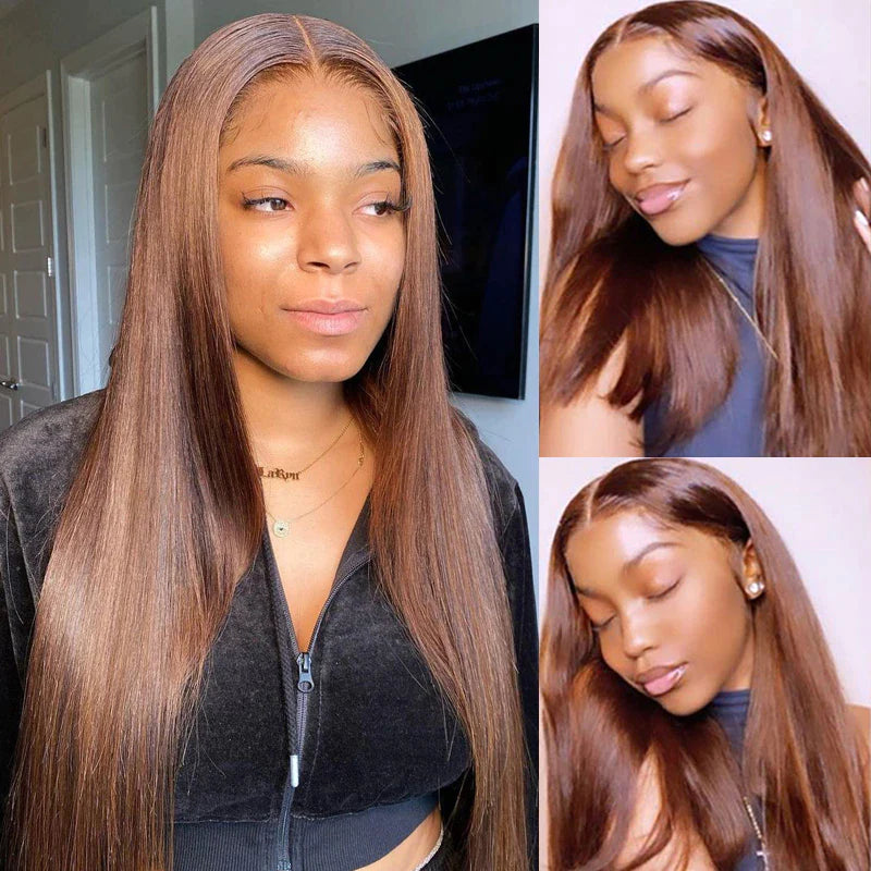 Chocolate Brown Straight Color 4x4/13x4/13x6 Transparent Lace Front Wigs Fre-Cut Human Hair