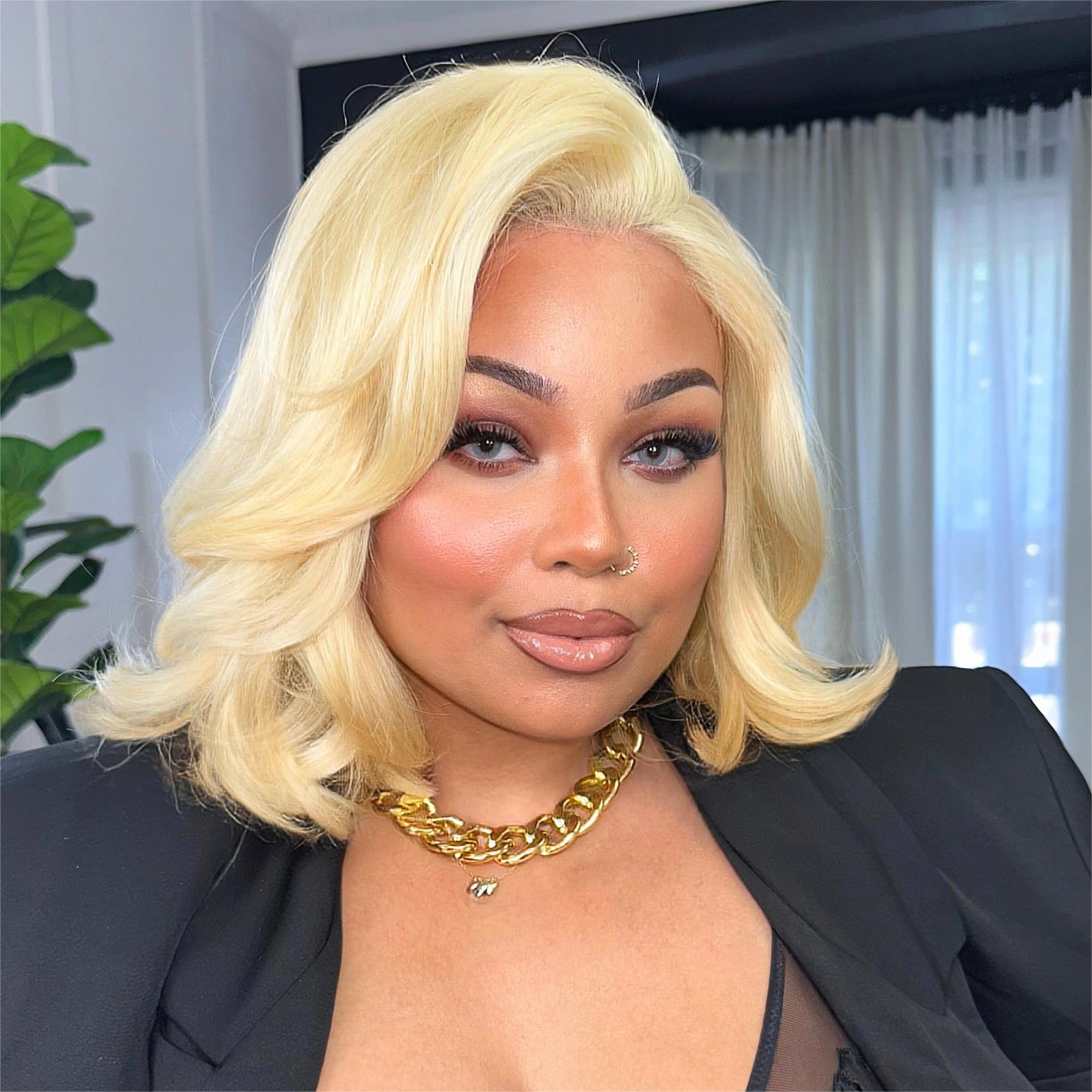 Cut Blonde Color Body Wave Bob Letf C Part Lace Front Wigs Glueless Wig