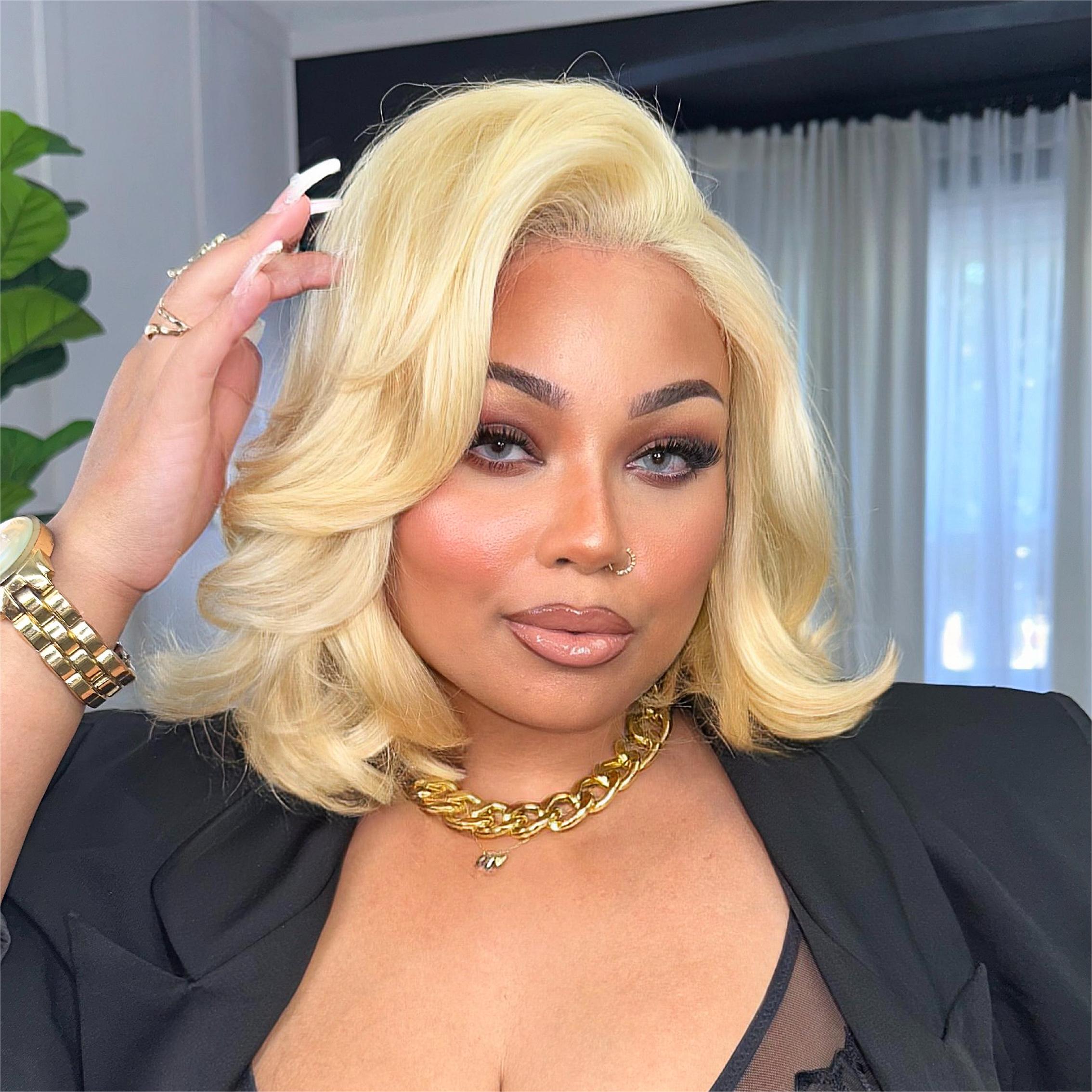 Cut Blonde Color Body Wave Bob Letf C Part Lace Front Wigs Glueless Wig
