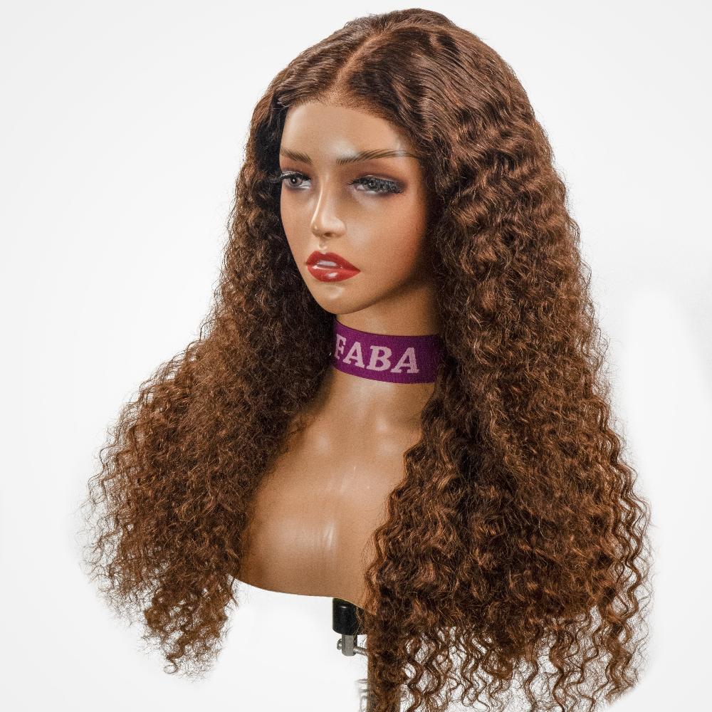 FABA 9x6 HD Lace Pre-Bleached Bye Bye Knots Glueless Wig Pre-Style Chocolate Curly Wigs Natural Hairline Wig