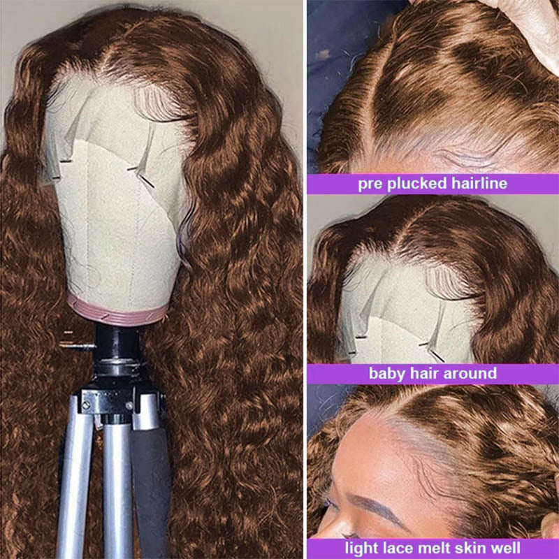 Faba 360 Transparent Lace Front Pre-plucked Wigs Chestnut Brown Curly Wigs