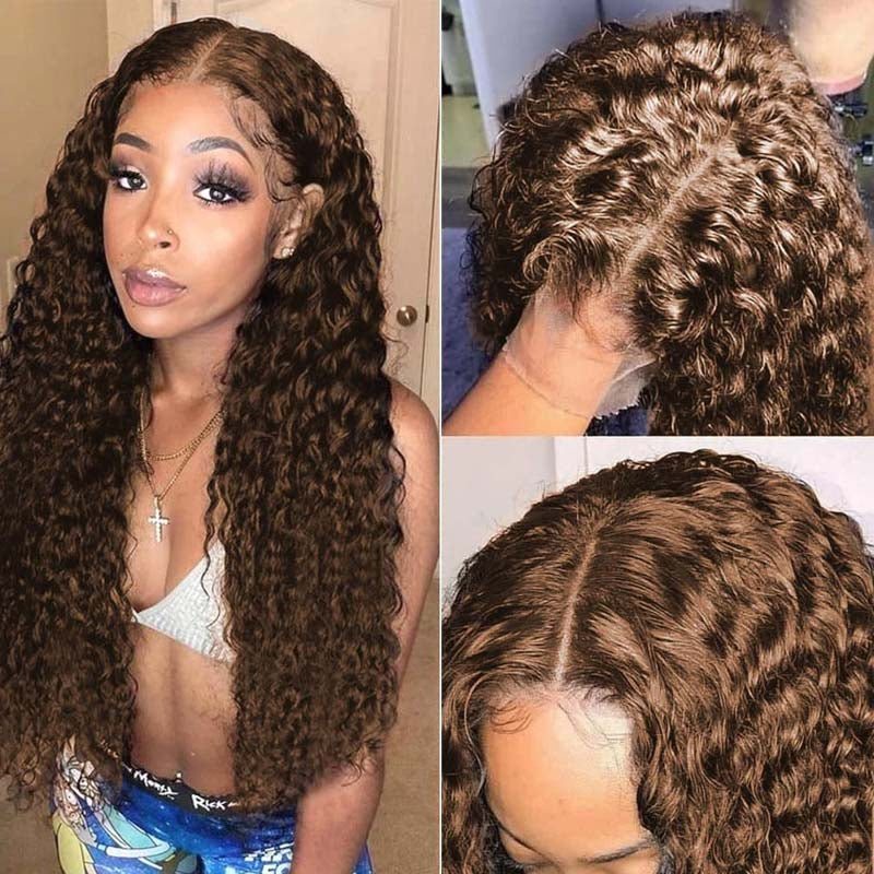Faba 360 Transparent Lace Front Pre-plucked Wigs Chestnut Brown Curly Wigs