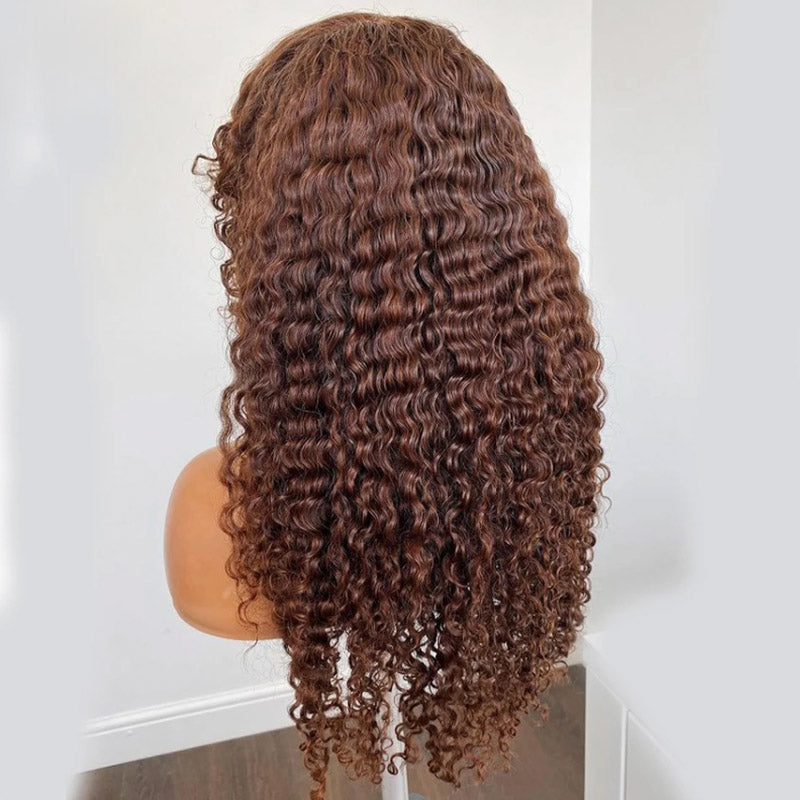 Faba 360 Transparent Lace Front Pre-plucked Wigs Chestnut Brown Curly Wigs