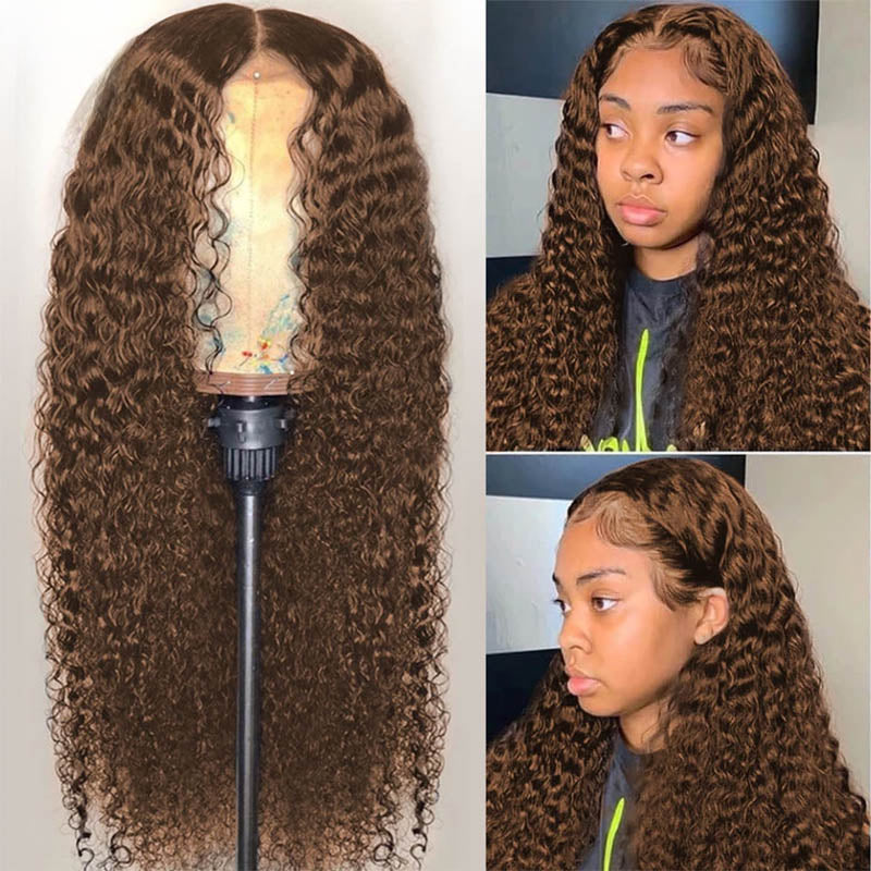 Faba 360 Transparent Lace Front Pre-plucked Wigs Chestnut Brown Curly Wigs