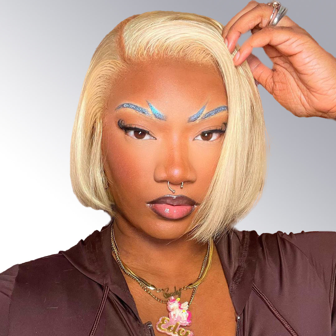 Blonde #613 Wig Straight Bob Wig 4*4/13*4/13*6 Transparent Lace Human Hair Wig