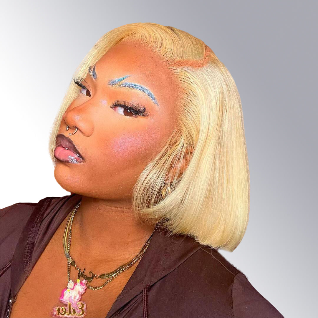 Blonde #613 Wig Straight Bob Wig 4*4/13*4/13*6 Transparent Lace Human Hair Wig