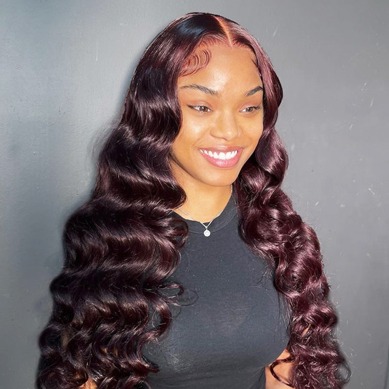 New Color Deep Purple Color Body Wave Wig Transparent Frontal Transparent Lace Wig 180% Density Hair Wig