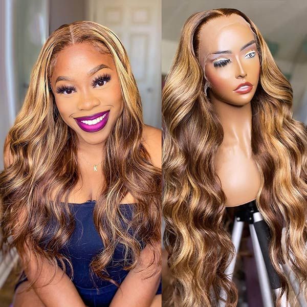 #5/27 Highlight Honey Blonde Wig Highlight Color Body Wave 4x4/13x4/13x6 Lace Wig