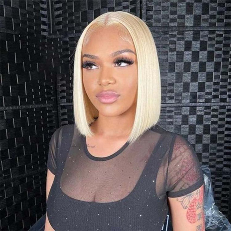 Blonde #613 Wig Straight Bob Wig 4*4/13*4/13*6 Transparent Lace Human Hair Wig