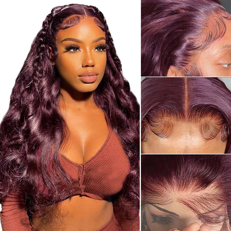 New Color Deep Purple Color Glueless 180% Density Body Wave wig 13x4 Transparent Frontal Transparent Lace Wig