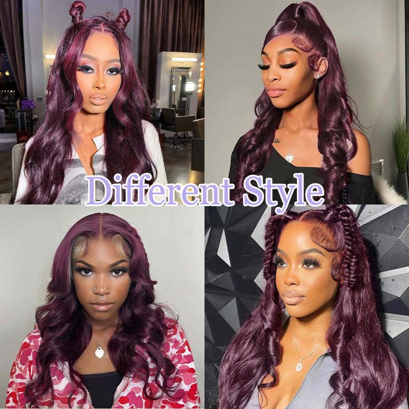 New Color Deep Purple Color Glueless 180% Density Body Wave wig 13x4 Transparent Frontal Transparent Lace Wig