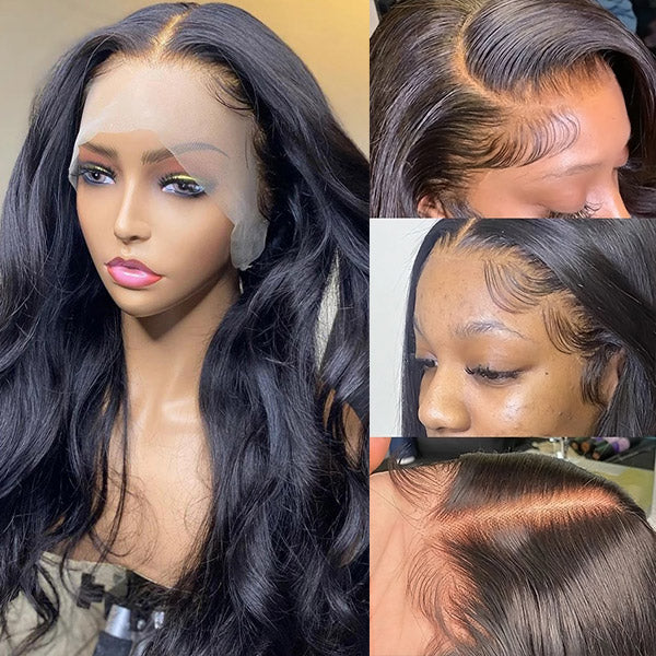 Pre-Cut Black Body Wave Wig 4x4/13x4/13x6 Transparent Lace Front Wigs 100% Human Hair Wig